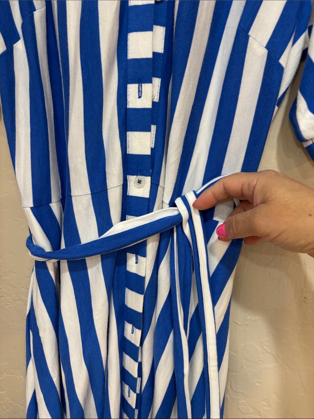Boden Blue and White Striped Jersey Maxi Shirt Dress - Picture 3 of 5